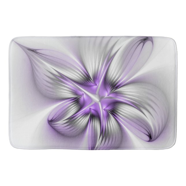 Floral Elegance Modern Abstract Violet Fractal Art Bath Mat (Front)