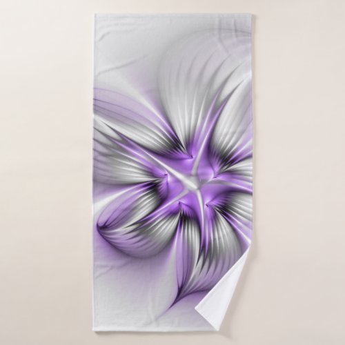 Floral Elegance Modern Abstract Violet Fractal Art Bath Towel