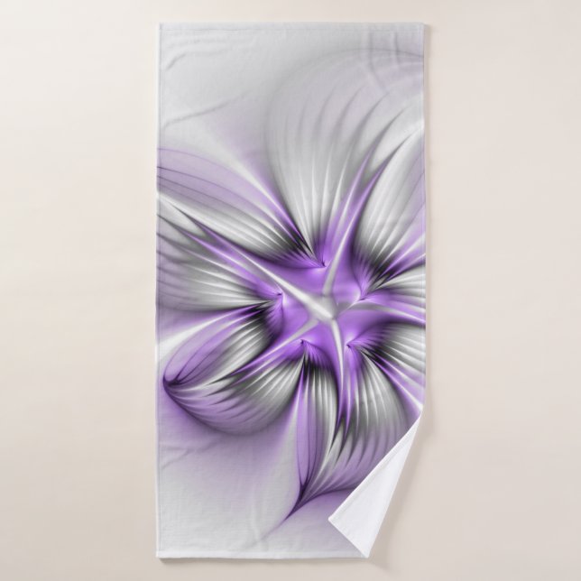 Floral Elegance Modern Abstract Violet Fractal Art Bath Towel (Bath Towel)