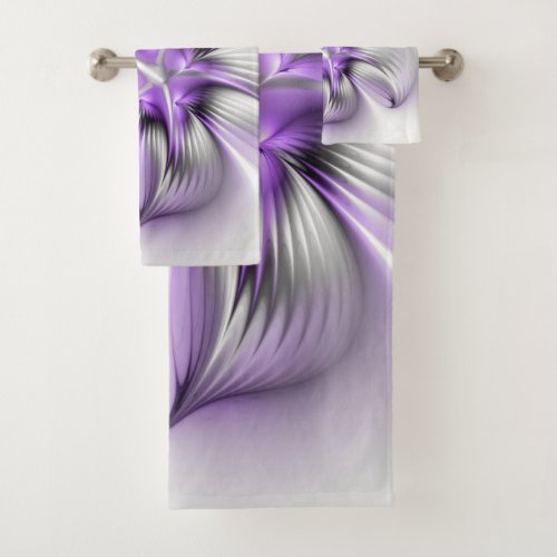 Floral Elegance Modern Abstract Violet Fractal Art Bath Towel Set