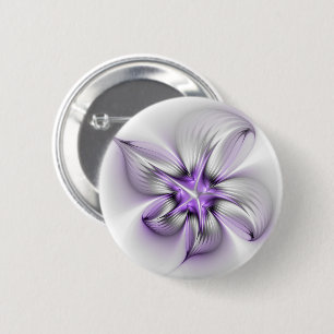 Floral Elegance Modern Abstract Violet Fractal Art Button