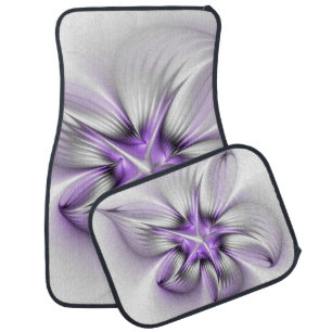 Floral Elegance Modern Abstract Violet Fractal Art Car Floor Mat