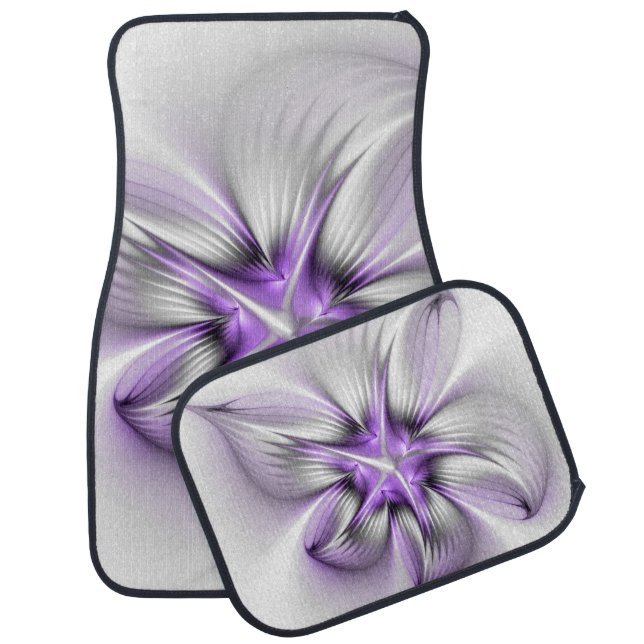 Floral Elegance Modern Abstract Violet Fractal Art Car Floor Mat (Set)