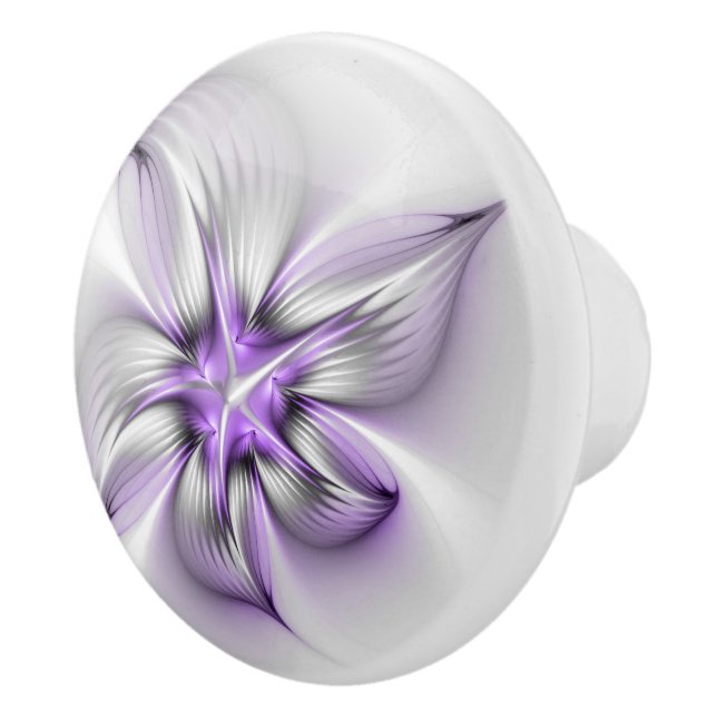 Floral Elegance Modern Abstract Violet Fractal Art Ceramic Knob (Right)