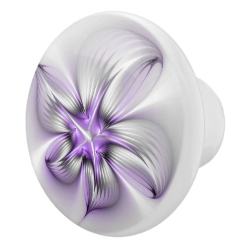 Floral Elegance Modern Abstract Violet Fractal Art Ceramic Knob