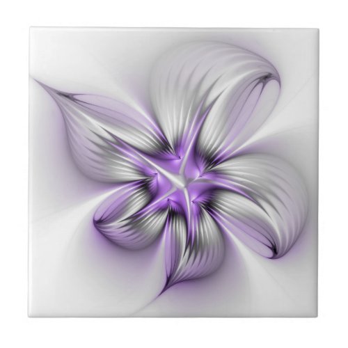 Floral Elegance Modern Abstract Violet Fractal Art Ceramic Tile