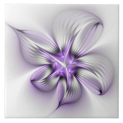Floral Elegance Modern Abstract Violet Fractal Art Ceramic Tile
