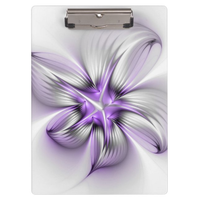 Floral Elegance Modern Abstract Violet Fractal Art Clipboard (Front)