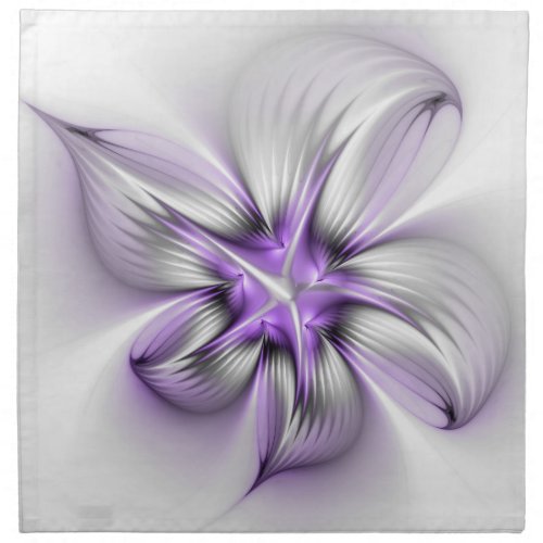 Floral Elegance Modern Abstract Violet Fractal Art Cloth Napkin