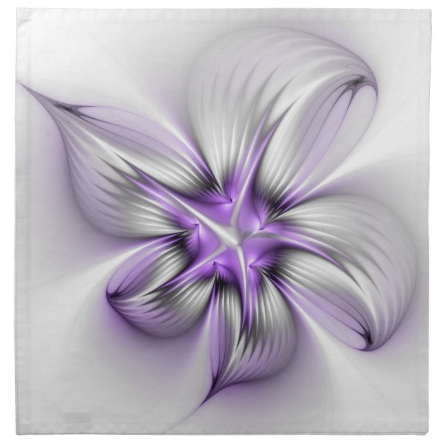 Floral Elegance Modern Abstract Violet Fractal Art Cloth Napkin (Front)