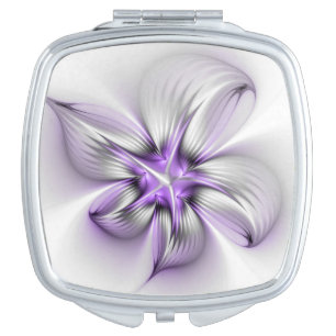 Floral Elegance Modern Abstract Violet Fractal Art Compact Mirror