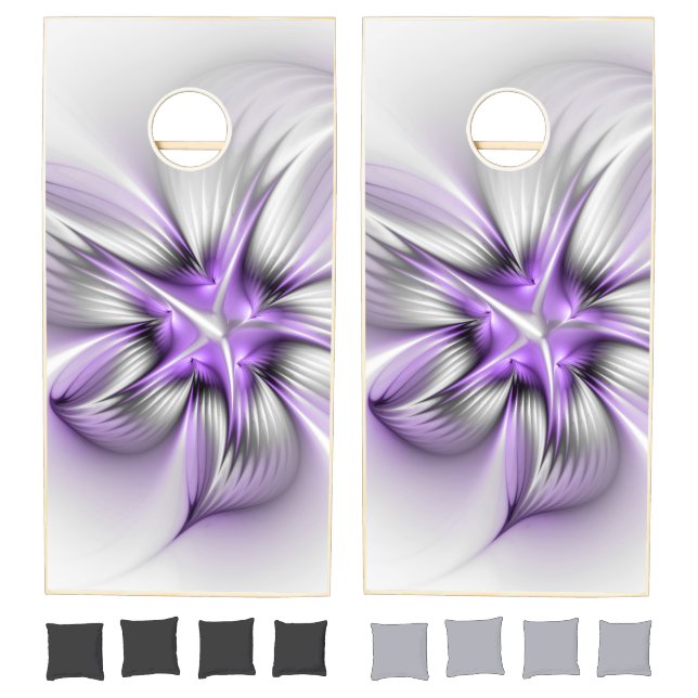 Floral Elegance Modern Abstract Violet Fractal Art Cornhole Set (Set)