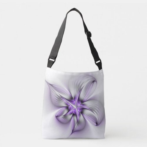 Floral Elegance Modern Abstract Violet Fractal Art Crossbody Bag