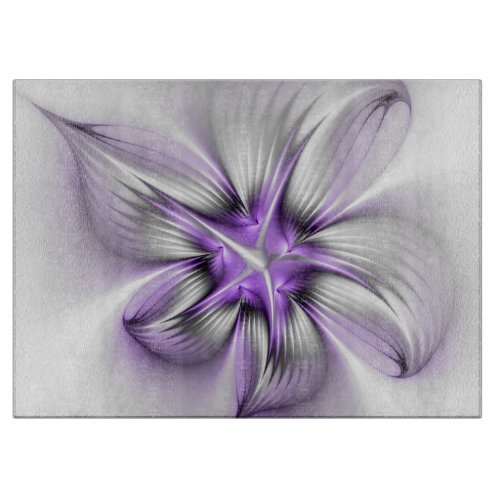 Floral Elegance Modern Abstract Violet Fractal Art Cutting Board