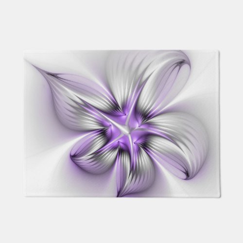 Floral Elegance Modern Abstract Violet Fractal Art Doormat