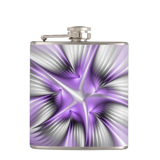 Floral Elegance Modern Abstract Violet Fractal Art Flask (Front)