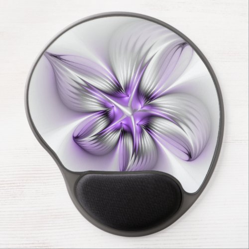 Floral Elegance Modern Abstract Violet Fractal Art Gel Mouse Pad