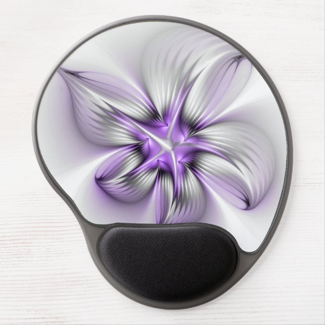 Floral Elegance Modern Abstract Violet Fractal Art Gel Mouse Pad (Front)