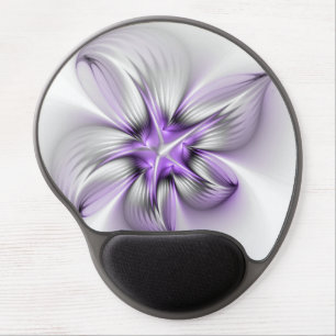 Floral Elegance Modern Abstract Violet Fractal Art Gel Mouse Pad