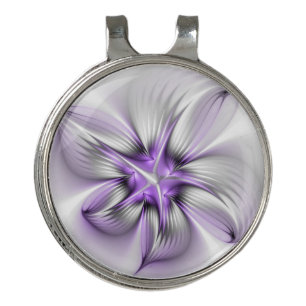 Floral Elegance Modern Abstract Violet Fractal Art Golf Hat Clip