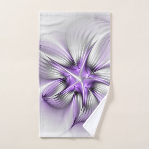 Floral Elegance Modern Abstract Violet Fractal Art Hand Towel