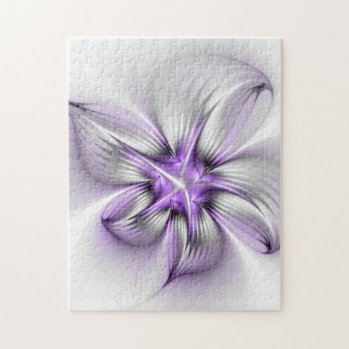 Floral Elegance Modern Abstract Violet Fractal Art Jigsaw Puzzle