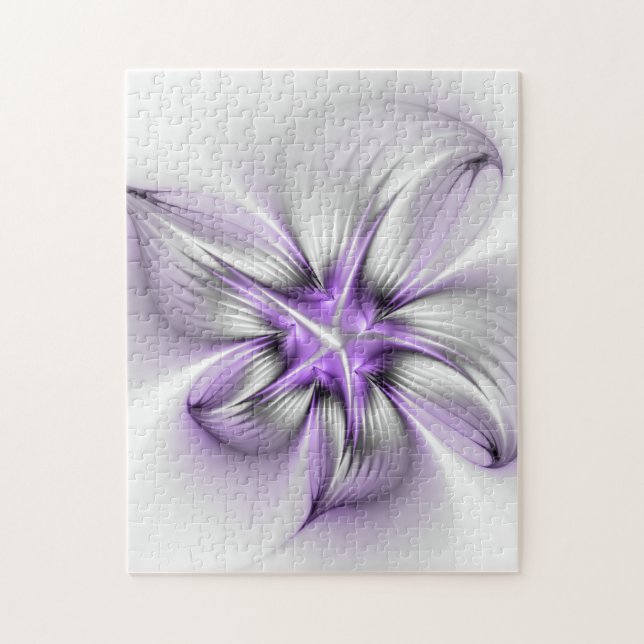 Floral Elegance Modern Abstract Violet Fractal Art Jigsaw Puzzle (Vertical)