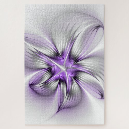 Floral Elegance Modern Abstract Violet Fractal Art Jigsaw Puzzle