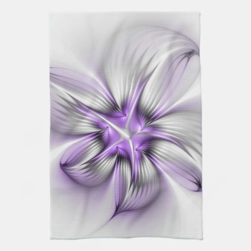 Floral Elegance Modern Abstract Violet Fractal Art Kitchen Towel