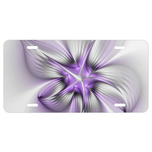 Floral Elegance Modern Abstract Violet Fractal Art License Plate
