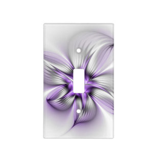 Floral Elegance Modern Abstract Violet Fractal Art Light Switch Cover