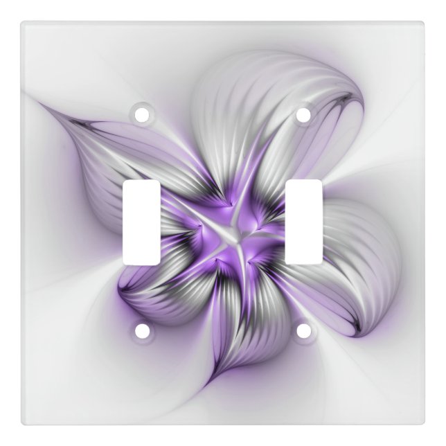 Floral Elegance Modern Abstract Violet Fractal Art Light Switch Cover (Front)