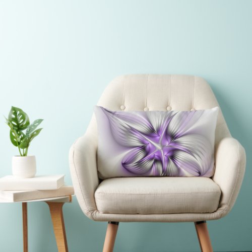 Floral Elegance Modern Abstract Violet Fractal Art Lumbar Pillow