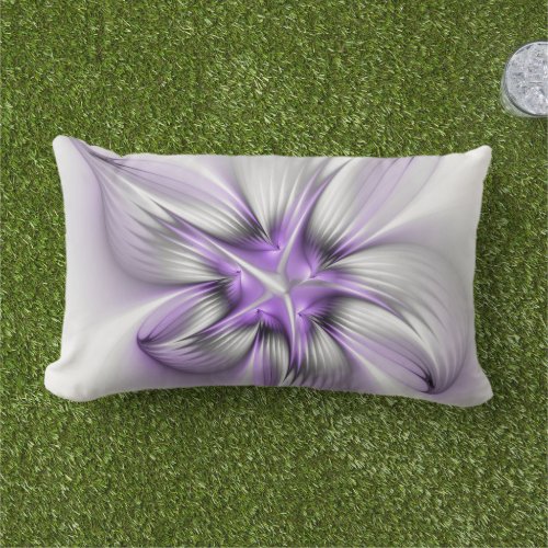 Floral Elegance Modern Abstract Violet Fractal Art Lumbar Pillow