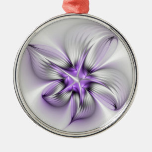 Floral Elegance Modern Abstract Violet Fractal Art Metal Ornament