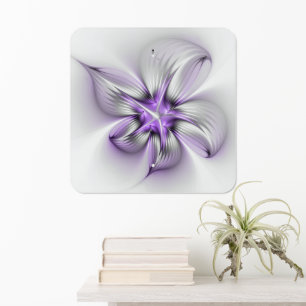 Floral Elegance Modern Abstract Violet Fractal Art Metal Sign