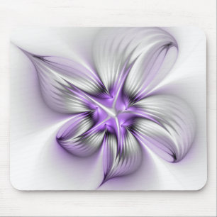 Floral Elegance Modern Abstract Violet Fractal Art Mouse Pad