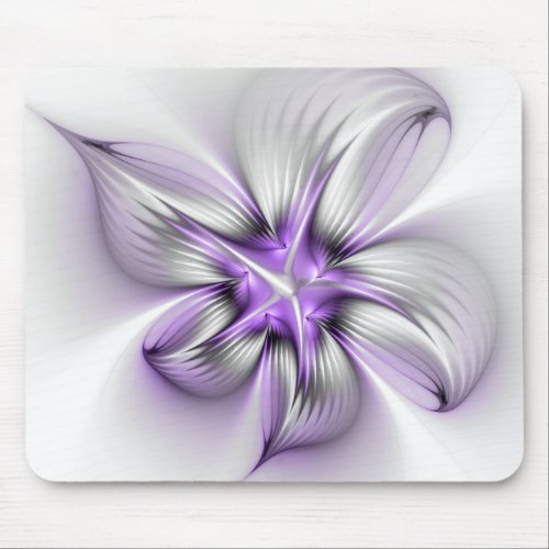 Floral Elegance Modern Abstract Violet Fractal Art Mouse Pad