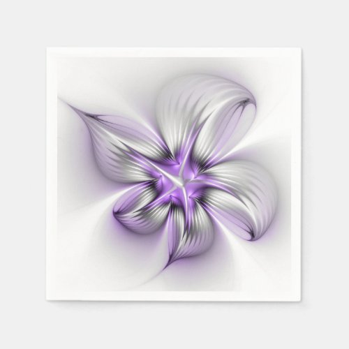 Floral Elegance Modern Abstract Violet Fractal Art Napkins