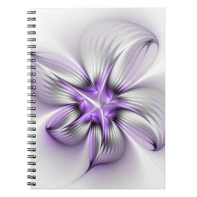 Floral Elegance Modern Abstract Violet Fractal Art Notebook (Front)