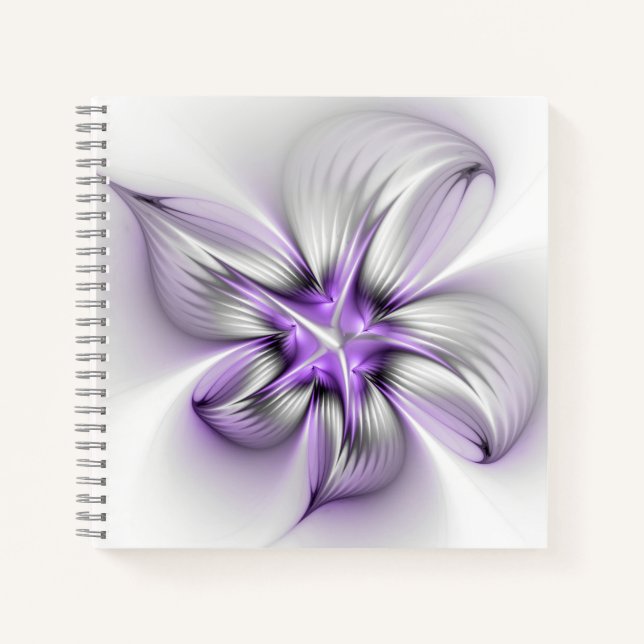 Floral Elegance Modern Abstract Violet Fractal Art Notebook (Front)