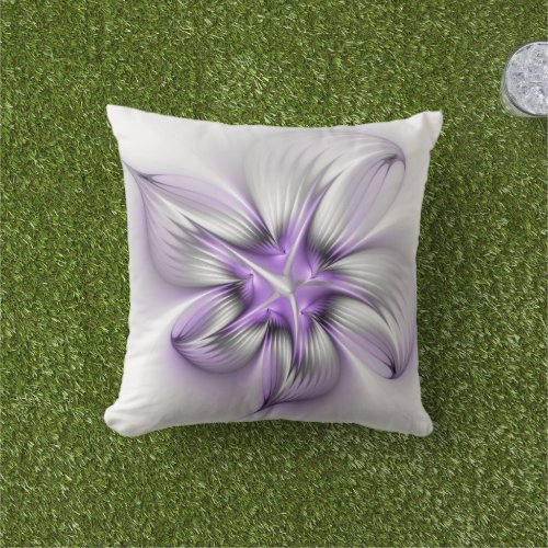 Floral Elegance Modern Abstract Violet Fractal Art Outdoor Pillow