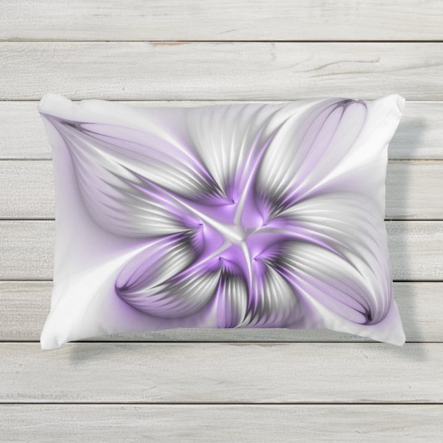 Floral Elegance Modern Abstract Violet Fractal Art Outdoor Pillow (Front)