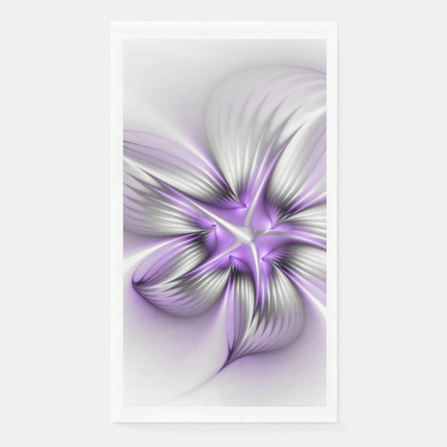 Floral Elegance Modern Abstract Violet Fractal Art Paper Guest Towels (Front)