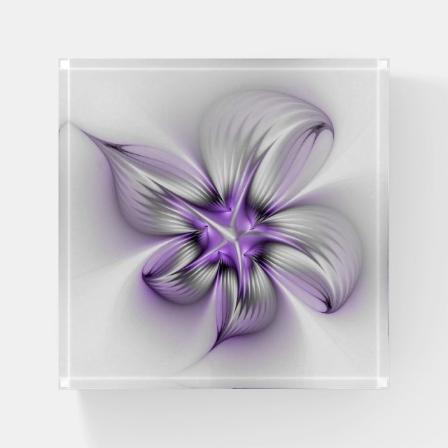 Floral Elegance Modern Abstract Violet Fractal Art Paperweight (Front)