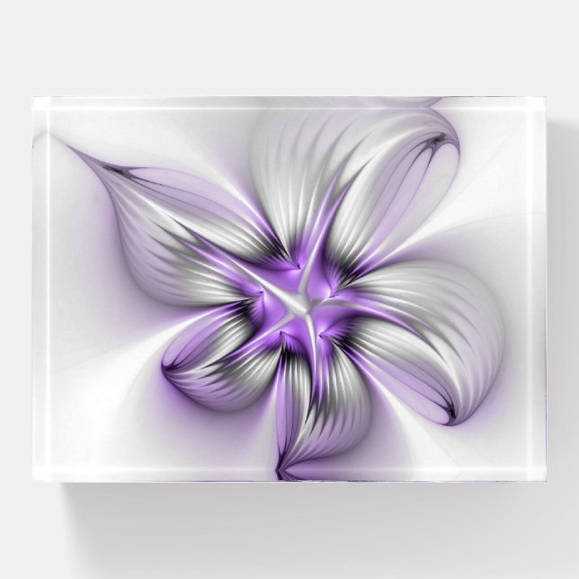 Floral Elegance Modern Abstract Violet Fractal Art Paperweight (Front)