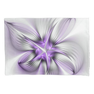 Floral Elegance Modern Abstract Violet Fractal Art Pillow Case