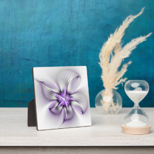 Floral Elegance Modern Abstract Violet Fractal Art Plaque