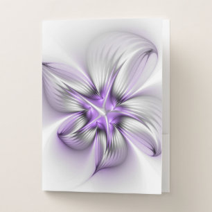 Floral Elegance Modern Abstract Violet Fractal Art Pocket Folder