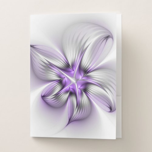 Floral Elegance Modern Abstract Violet Fractal Art Pocket Folder